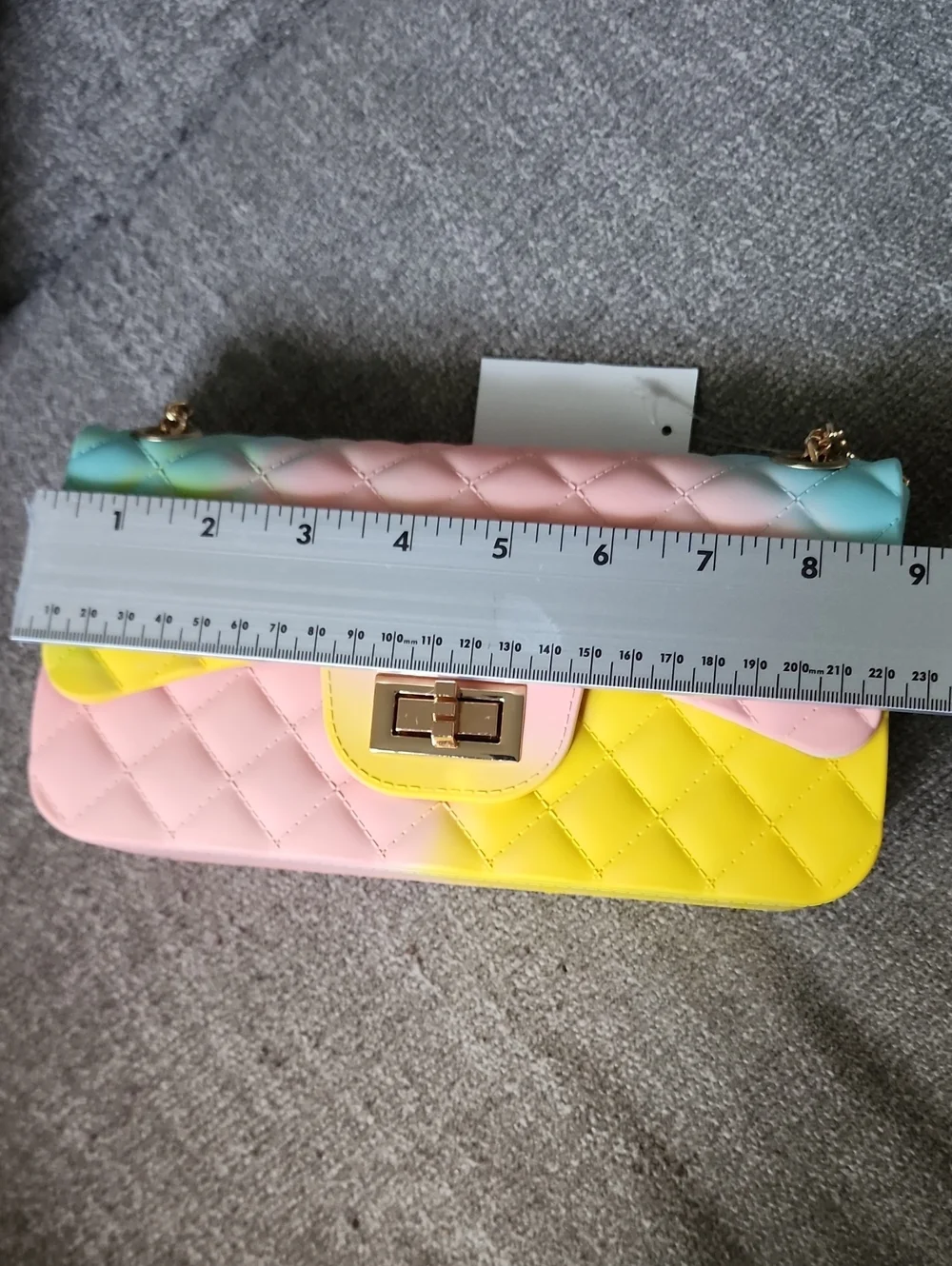 Pastel Quilted Chain Shoulder Bag in Pink, Blue & Yellow